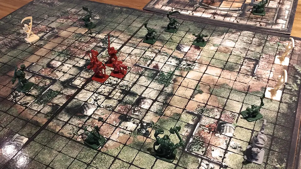 Mapa grande impreso con miniaturas en plena partida